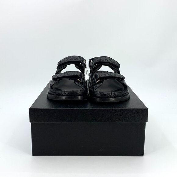 Chanel Black Leather Double Strap Sandals Made In Italy Size 36.5 - Picture 4 of 9
